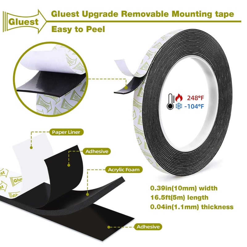 Gluest Double Sided Tape Heavy Duty,0.39INx 16.5FT Removeable Mounting Tape No Damage Wall Tape Damage Free Picture Hanging Strips,Strong Adhesive Strips Foam Tape for Home Office Decor Poster Art Craft - Image 2